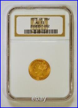 1878 Great Britain 1/2 Sovereign Gold Coin Victoria Young Head Graded AU53 NGC