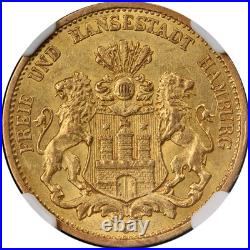 1878 J Germany Gold 20 Mark Hamburg NGC AU58