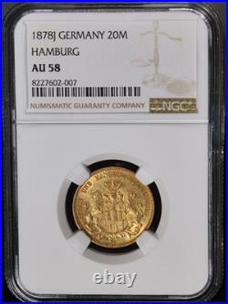 1878 J Germany Gold 20 Mark Hamburg NGC AU58