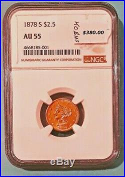 1878-S Gold $2.50 Liberty Quarter Eagle NGC AU-55 US Coin Certified Looks PL