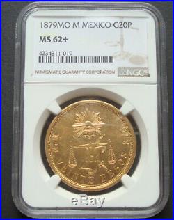 1879 MOM Mexico $20 Pesos Gold Coin RARE, NGC MS62X