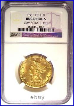 1881-CC Liberty Gold Eagle $10 NGC Uncirculated Details (UNC MS) Rare Coin