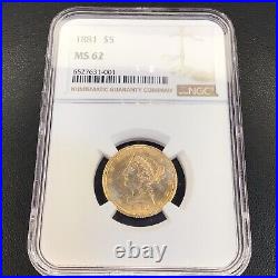 1881 Liberty Gold Half Eagle $5 Coin NGC MS62 Scarcer in Mint State