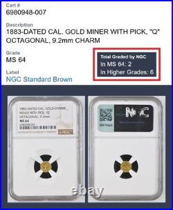 1883 1/4 California Gold, Miner With Pick, Q Oct / Ngc Ms64