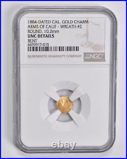 1884 California Gold Charm Arms of Calif. Wreath 10.2mm Token NGC 4150