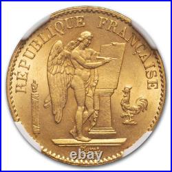 1886-A France Gold 20 Francs Angel MS-64 NGC