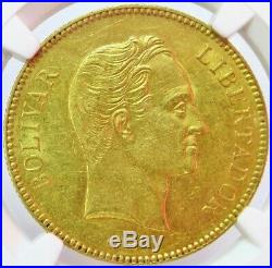 1887 Gold Venezuela 100 Bolivares Simon Bolivar Coin Ngc About Uncirculated 58