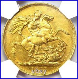 1887 Great Britain England Victoria 2 Gold Sovereign Coin 2S NGC MS60 (UNC)