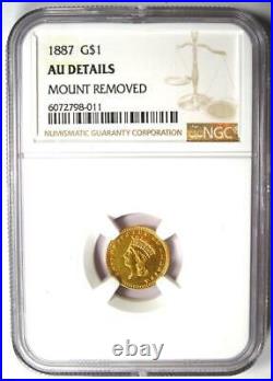 1887 Indian Gold Dollar (G$1 Coin) Certified NGC AU Detail Rare Coin