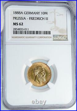 1888 A PRUSSIA Germany KING FRIEDRICH III Antique Gold 10 Mark Coin NGC i89086