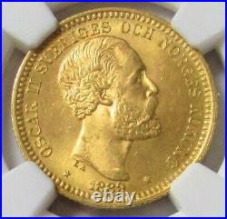 1889 Eb Gold Sweden 20 Kronor Coin Oscar II Ngc Mint State 65