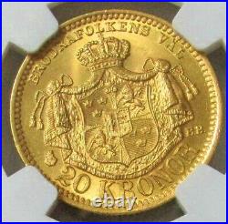 1889 Eb Gold Sweden 20 Kronor Coin Oscar II Ngc Mint State 65