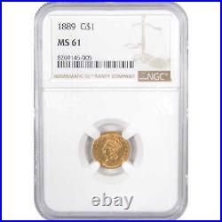 1889 Indian Princess Head Dollar MS 61 NGC Gold $1 Coin SKUI17354