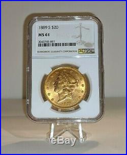 1889-S $20 Liberty Gold Piece Double Eagle Coin NGC MS-61