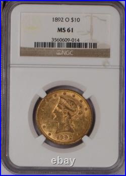 1892-O Gold Liberty Head $10 NGC MS61. BU New Orleans Mint Eagle