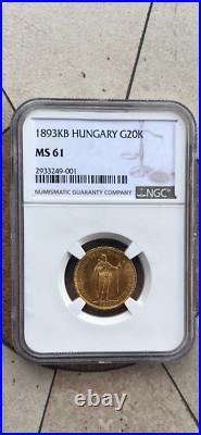 1893kb Hungary G20k Gold Coin Ms 61