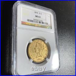 1894 $10 Liberty Head Eagle Gold Coin NGC MS61. Pre 1933 with Motto 132 Yrs Old