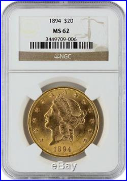 1894 $20 Liberty Head Double Eagle NGC MS 62 Old Early Gold Coin Mint UNC 62