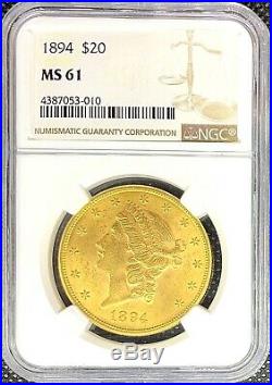 1894 $20 Liberty Head Gold American Double Eagle MS61 NGC Lustrous MINT Coin