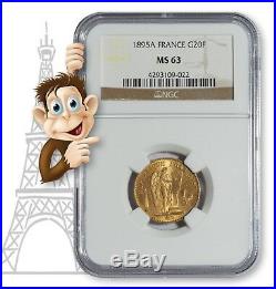 1895A Gold 20 Franc NGC MS63 - Lucky Angel Coin (#10011)