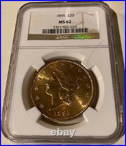 1895 $20 Liberty Gold Double Eagle NGC Certified MS62! Rare and Beautiful Coin