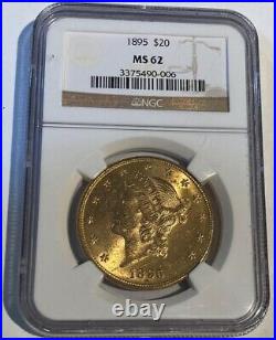 1895 Gold Liberty Double Eagle MS62 Coin, Incredible Lustre &Toning No Reserve