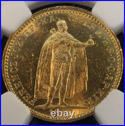 1897KB Hungary Gold 20 Korona G20K NGC MS61 BEAUTIFUL AND RARE COIN