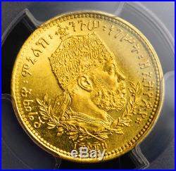 1897(EE 1889), Ethiopia, Emperor Menelik II. Scarce Gold 1 Werk Coin. NGC MS-63
