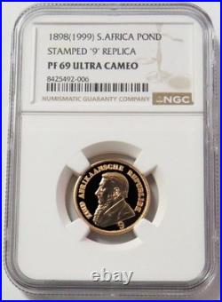 1898 (1999) Official 500 Minted Gold South Africa Pond Stamped 9 Ngc Proof 69 Uc