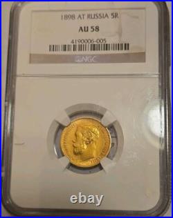 1898 AT Russia 5 Ruble Gold Coin NGC AU 58 Tzar Nicholas II