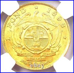 1898 South Africa Zar Gold Pond Coin. Certified NGC AU55 Rare Gold Coin