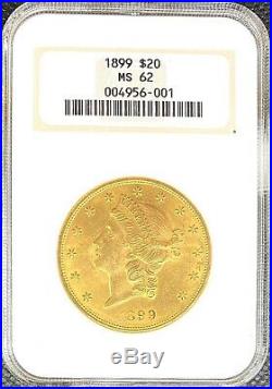 1899 $20 American Gold Double Eagle Liberty Head MS62 NGC LUSTROUS FULL Coin