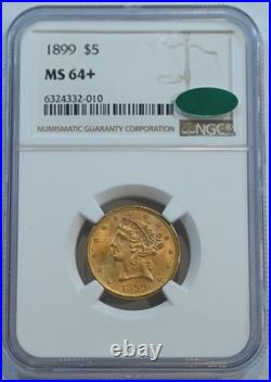 1899 $5 Liberty Head Gold coin MS64+ NGC graded CAC sticker