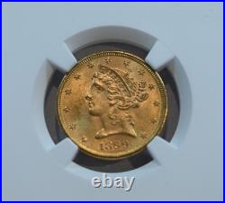 1899 $5 Liberty Head Gold coin MS64+ NGC graded CAC sticker