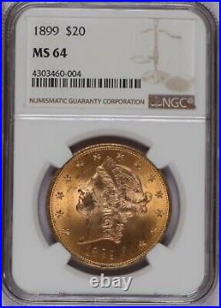 1899 Gold Liberty Head Double Eagle $20 NGC MS64. Scarcer Date BU