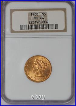 1900 Gold Liberty Head $5 NGC MS64. P. Q. + Older NGC holder
