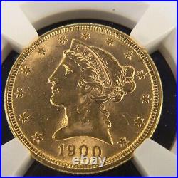 1900-P Liberty Gold Half Eagle $5 Coin NGC MS62 Scarcer in Mint State