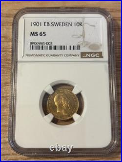 1901 Eb Sweden Gold 10 Kronor Ngc Ms65 Oscar II