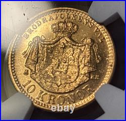 1901 Eb Sweden Gold 10 Kronor Ngc Ms65 Oscar II