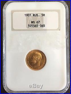 1901 Russian gold coin 5 roubles NGC MS67 RARE