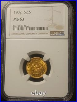 1902 $2.50 Liberty Head Quarter Eagle Gold Coin NGC MS63