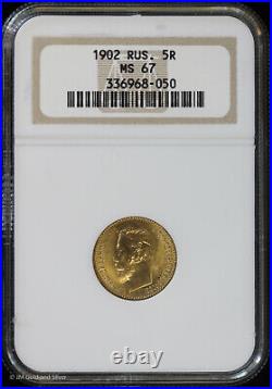 1902 5r Russia Gold 5 Rouble Coin NGC MS 67 Uncirculated