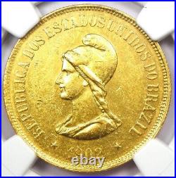 1902 Brazil Gold Republic 20,000 Reis Coin 20000R NGC AU Details RARE Date