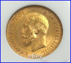 1903 Russia 10 Roubles Gold Coin Ngc Ms 65