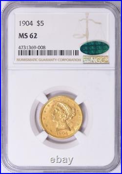 1904 Liberty Head Half Eagle $5 Gold Ngc Ms62 Cac