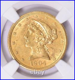 1904 Liberty Head Half Eagle $5 Gold Ngc Ms62 Cac