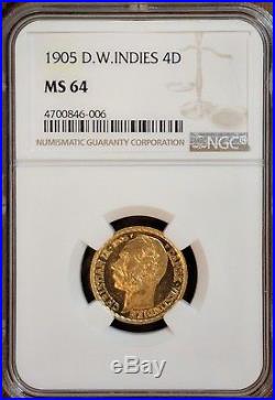 1905 Danish West Indies 4 Daler Gold Coin NGC MS 64