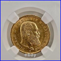 1905 F Germany WURTTEMBERG 20 Mark Gold Coin NGC MS 62 KM #634