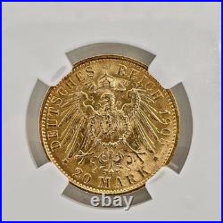 1905 F Germany WURTTEMBERG 20 Mark Gold Coin NGC MS 62 KM #634