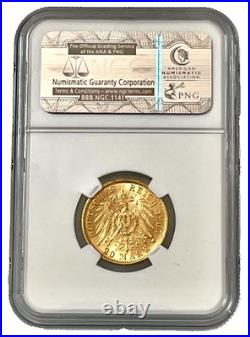 1905 F Germany WURTTEMBERG 20 Mark Gold Coin NGC MS 62 KM #634